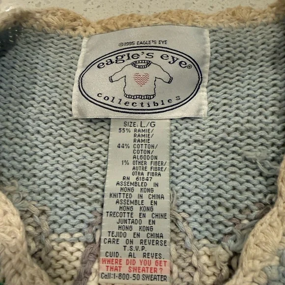 Vintage Crochet Storytelling Spring Bunny Chicks Cardigan Size L Eagle Eye 1995 - Picture 8 of 16